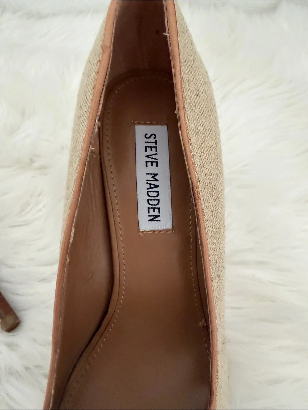Steve Madden Somone Linen & Tan Leather Toe Cap Pumps - Size 9